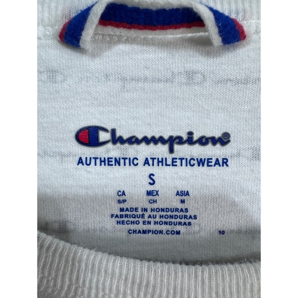 Champion‎ Men's White All Over Script Logo T Shirt Small Authentic Athleticwear - Picture 2 of 5